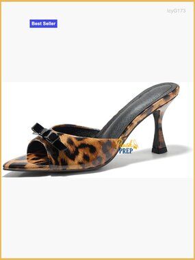 Leopard Pointed Open Toe Heeled Mules Stiletto Sandals Slip On Dress Shoes